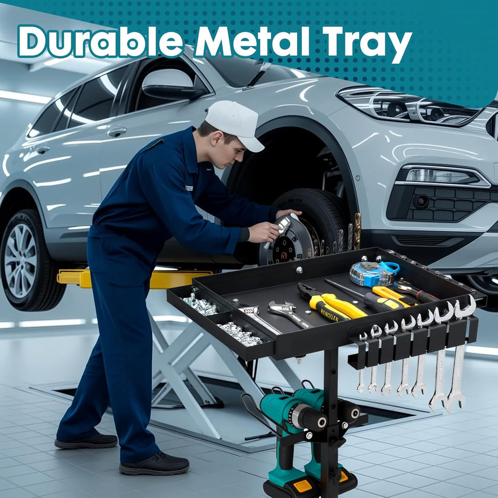 Adjustable Rolling Tool Cart with Drill Storage, Mobile Work Table