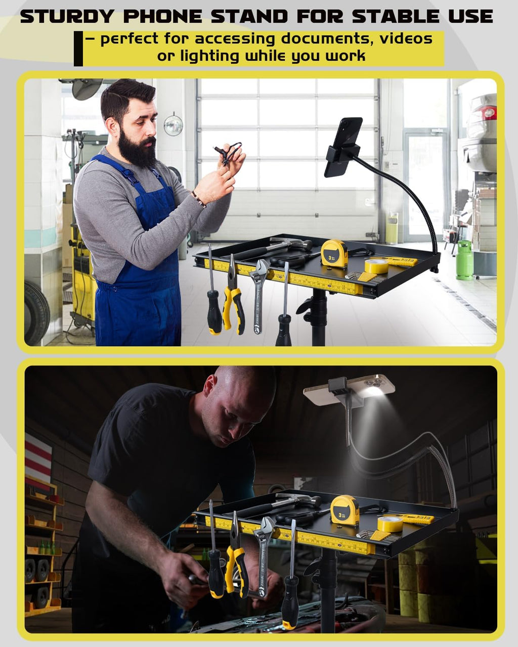 Rolling Tool Cart with Phone Stand, Magnetic Work Table