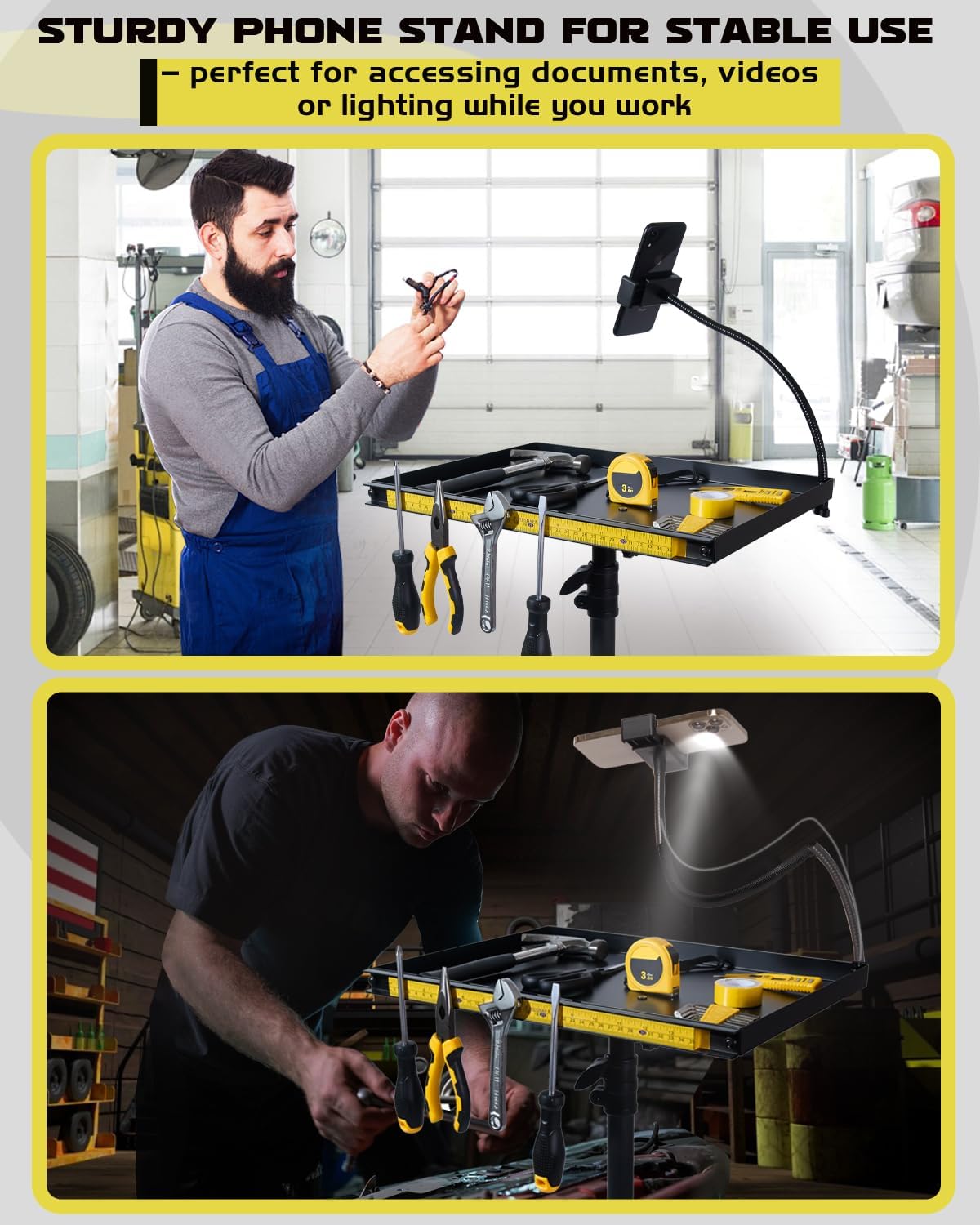 Rolling Tool Cart with Phone Stand, Magnetic Work Table