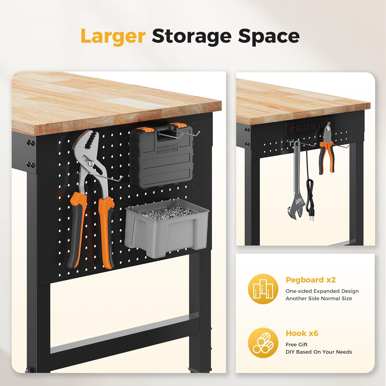 60" Heavy Duty Workbench with Power Outlets, Adjustable Work Table