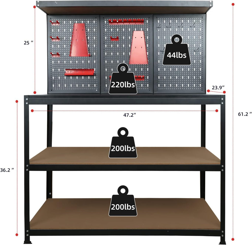 47" Heavy Duty Workbench with Pegboard Storage