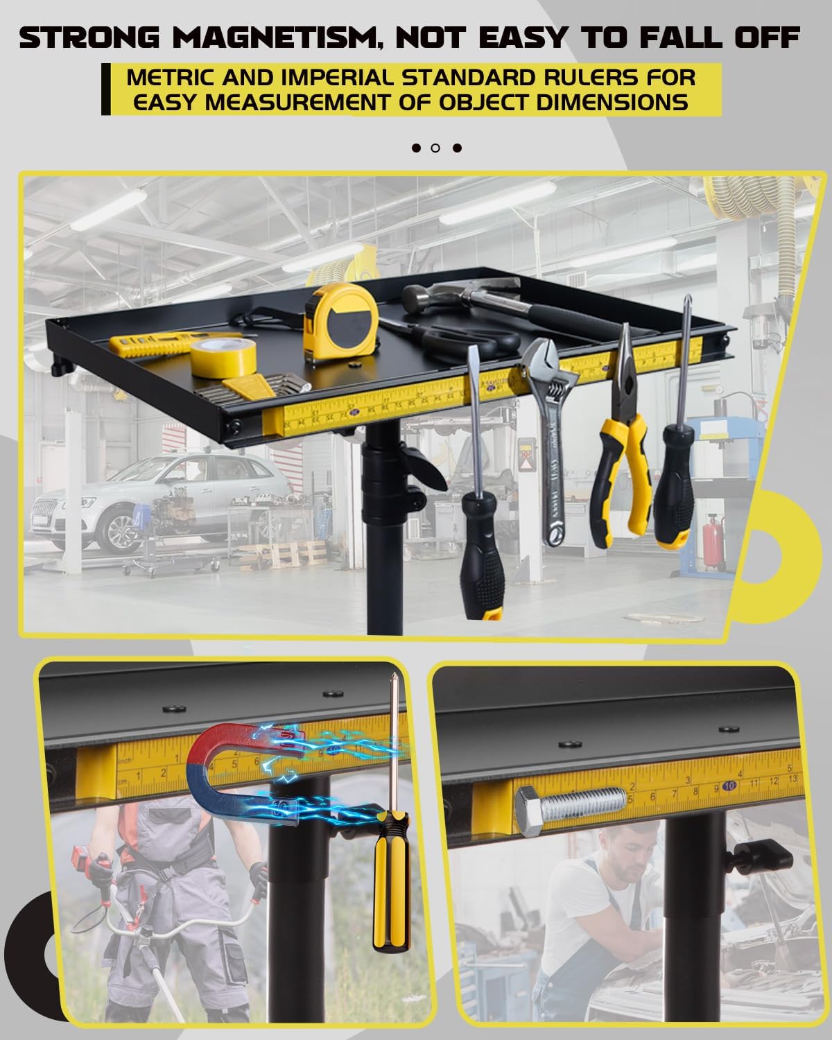 Rolling Tool Cart with Phone Stand, Magnetic Work Table