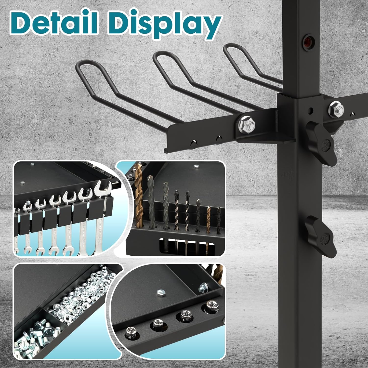 Adjustable Rolling Tool Cart with Drill Storage, Mobile Work Table